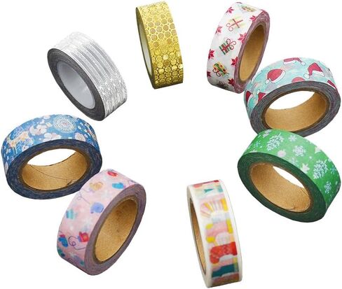 Christmas Washi Tape Set for Holiday Decoration, Gift Wrapping, DIY Crafts (Pack of 8pcs) (Christmas Glitter) in Saudi Arabia