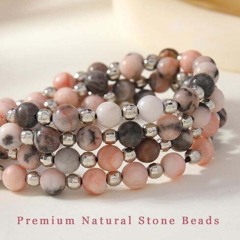 C&L Accessories Beaded Retractable Lanyards for ID Badges and Keys Durable Teacher Lanyard Natural Stone with Id Holders in Kuwait