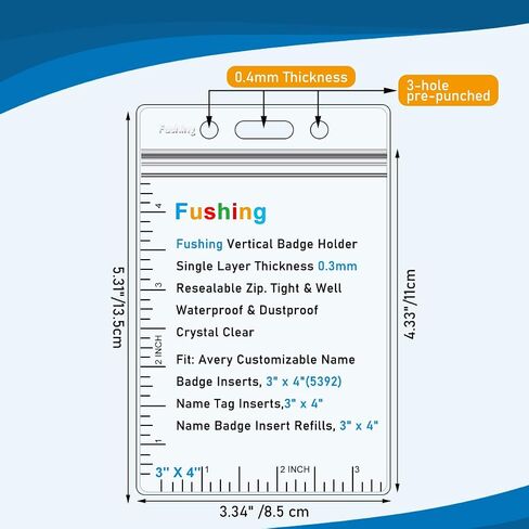 Fushing Pack of 50 Clear Plastic Vertical Badge Holders, Name Tag Holders, Card Holders (L) in Kuwait