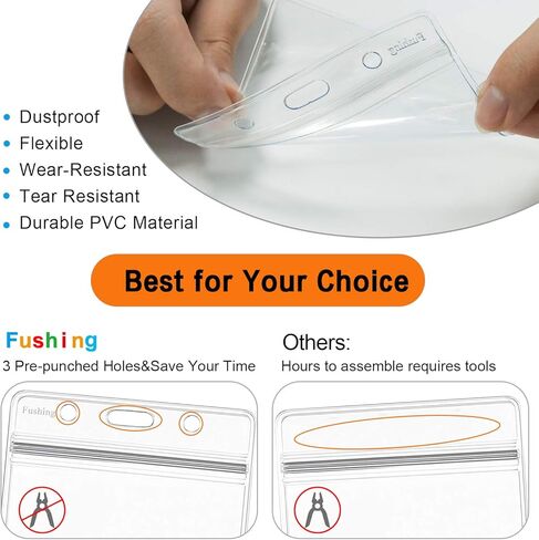 Fushing Pack of 50 Clear Plastic Vertical Badge Holders, Name Tag Holders, Card Holders (L) in Kuwait