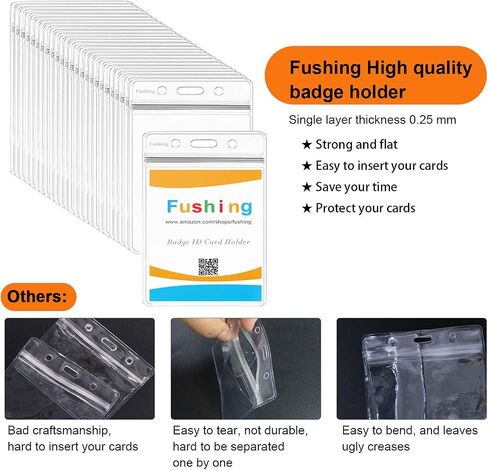 Fushing Pack of 50 Clear Plastic Vertical Badge Holders, Name Tag Holders, Card Holders (L) in Kuwait