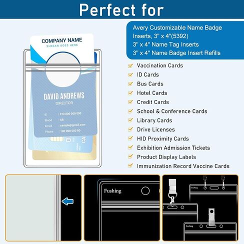 Fushing Pack of 50 Clear Plastic Vertical Badge Holders, Name Tag Holders, Card Holders (L) in Kuwait