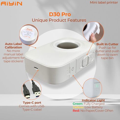 D30 PRO, Label Maker Machine with Tape, HD Label Maker for Home, Office, and School, Wireless with Blueooth, Thermal Sticker Maker, Inkless and Smart Phone App - Supports iOS and Andriod in Saudi Arabia