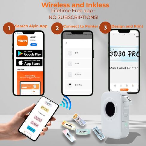 D30 PRO, Label Maker Machine with Tape, HD Label Maker for Home, Office, and School, Wireless with Blueooth, Thermal Sticker Maker, Inkless and Smart Phone App - Supports iOS and Andriod in Saudi Arabia