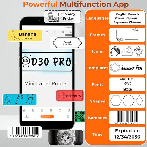 D30 PRO, Label Maker Machine with Tape, HD Label Maker for Home, Office, and School, Wireless with Blueooth, Thermal Sticker Maker, Inkless and Smart Phone App - Supports iOS and Andriod in Saudi Arabia