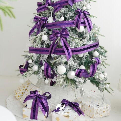 HUIHUANG Purple Velvet Wired Ribbon with Glitter Striped Edges 2.5 inch Purple Christmas Ribbon for Trees, Bows Making, Wreath Supplies, Gift Wrapping, Garlands, Home Decor, Crafts -10 Yards in Kuwait