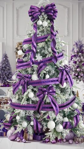 HUIHUANG Purple Velvet Wired Ribbon with Glitter Striped Edges 2.5 inch Purple Christmas Ribbon for Trees, Bows Making, Wreath Supplies, Gift Wrapping, Garlands, Home Decor, Crafts -10 Yards in Kuwait
