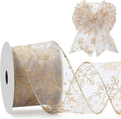 Snowflake Glitter Wired Ribbon for Christmas Tree, Gift Wrapping, 2.5 Inch x 20 Yards Red Sheer Organza Ribbon with Silver Glitter Snowflake Pattern for Crafts, Bows Making, Floral, Garlands in Saudi Arabia