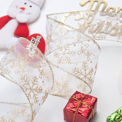 Snowflake Glitter Wired Ribbon for Christmas Tree, Gift Wrapping, 2.5 Inch x 20 Yards Red Sheer Organza Ribbon with Silver Glitter Snowflake Pattern for Crafts, Bows Making, Floral, Garlands in Saudi Arabia