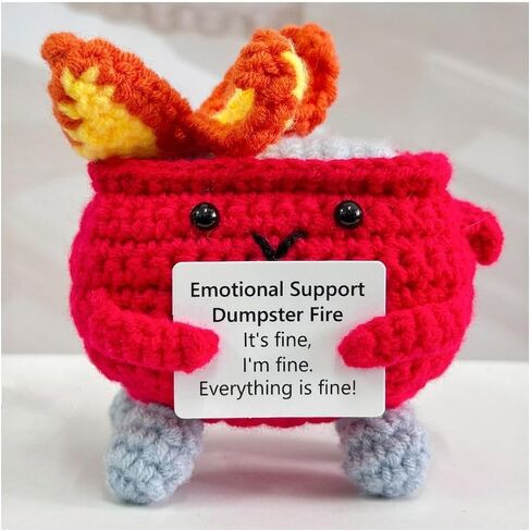 2024 Crochet Dumpster Fire, Handmade Crochet Emotional Support Dumpster Fire, Funny Dumpster Knitting Doll with Positive Card (Yellow) in Saudi Arabia