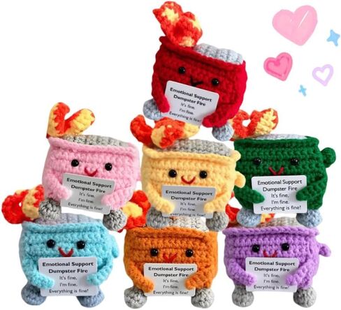 2024 Crochet Dumpster Fire, Handmade Crochet Emotional Support Dumpster Fire, Funny Dumpster Knitting Doll with Positive Card (Yellow) in Saudi Arabia
