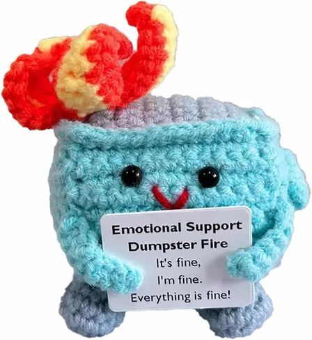2024 Crochet Dumpster Fire, Handmade Crochet Emotional Support Dumpster Fire, Funny Dumpster Knitting Doll with Positive Card (Yellow) in Saudi Arabia