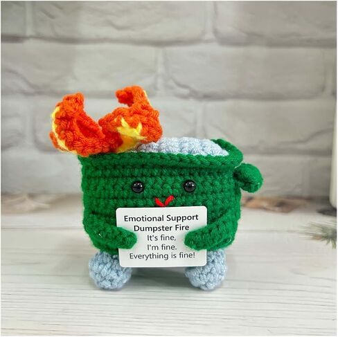 2024 Crochet Dumpster Fire, Handmade Crochet Emotional Support Dumpster Fire, Funny Dumpster Knitting Doll with Positive Card (Yellow) in Saudi Arabia