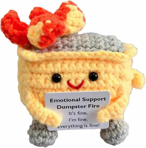 2024 Crochet Dumpster Fire, Handmade Crochet Emotional Support Dumpster Fire, Funny Dumpster Knitting Doll with Positive Card (Yellow) in Saudi Arabia