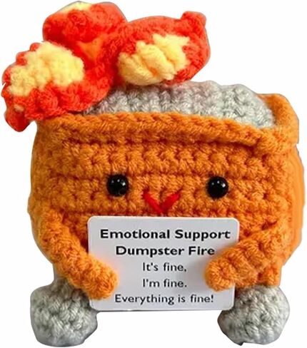 2024 Crochet Dumpster Fire, Handmade Crochet Emotional Support Dumpster Fire, Funny Dumpster Knitting Doll with Positive Card (Yellow) in Saudi Arabia