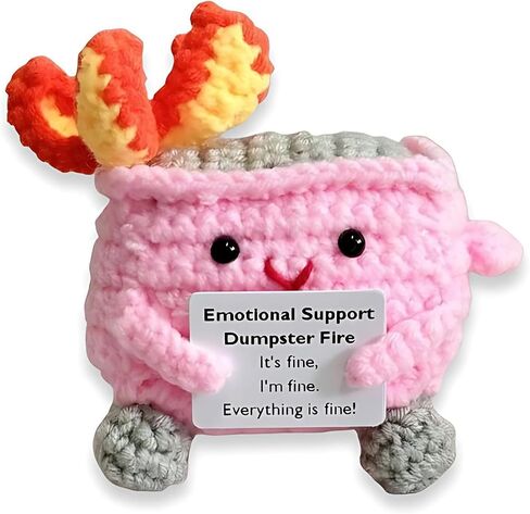 2024 Crochet Dumpster Fire, Handmade Crochet Emotional Support Dumpster Fire, Funny Dumpster Knitting Doll with Positive Card (Yellow) in Saudi Arabia