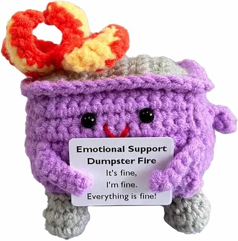 2024 Crochet Dumpster Fire, Handmade Crochet Emotional Support Dumpster Fire, Funny Dumpster Knitting Doll with Positive Card (Yellow) in Saudi Arabia