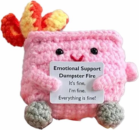 2024 Crochet Dumpster Fire, Handmade Crochet Emotional Support Dumpster Fire, Funny Dumpster Knitting Doll with Positive Card (Yellow) in Saudi Arabia
