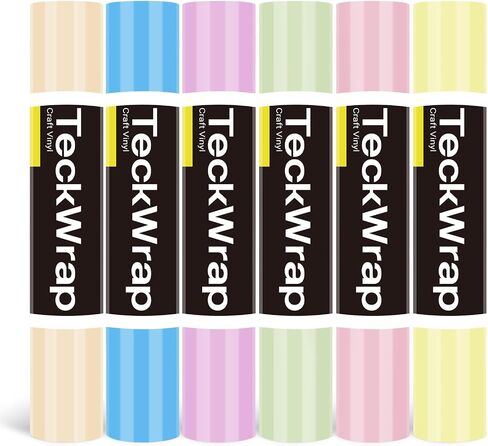 TECKWRAP الفينيل الدائم، عينات قوس قزح - لفات 12 بوصة × 5 أقدام 12 لونًا لفات فينيل لاصقة دائمة للكريكت، والصورة الظلية، وقواطع النقش، والعلامات، وحجز القصاصات، والحرف اليدوية، وقواطع القوالب in Kuwait