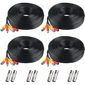 BNC Cable, 200ft 4Pack All-in-One Siamese Video and Power Security Camera Wire Cord with 2 Female Connectors for All Max 5MP HD CCTV DVR Surveillance System