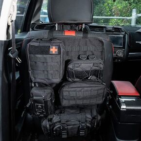Tactical Car Seat Back Organizer with 5 Detachable Molle Pouch-1 Medical Kit & 4 Admin Pouch, Upgrade Tactical Vehicle Panel with Multi Bags for Truck, Jeep, SUV, Car, Ford, Chevy, Toyota