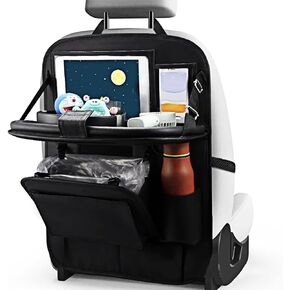 منظم ظهر مقعد السيارة مع سلة مهملات قابلة للطي، منظم مثالي لمقعد السيارة الخلفي مع صينية للتنظيم والسفر والراحة - ملحقات السيارة التي يجب اقتناؤها (عبوة واحدة) in Kuwait