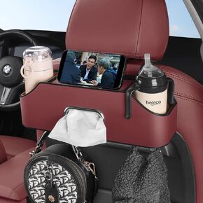 HAOTULE New car headrest rear seat multifunctional storage box, partition design, with cup holder, tissue box, headrest hook, suitable for children and adults, car travel accessories (black)