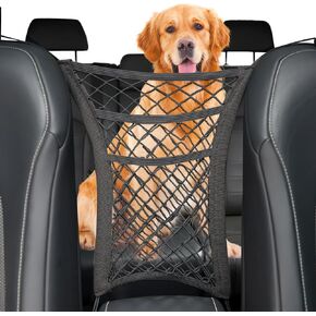 Amiss 3 Layer Car Net Pocket Handbag Holder, Between Seat Back Storage, Elastic Mesh Net Trunk Bag for Inside, Car Accessories Interior, Car Net Barrier of Backseat Kids Dogs or Pets - 9.85×11.8 in
