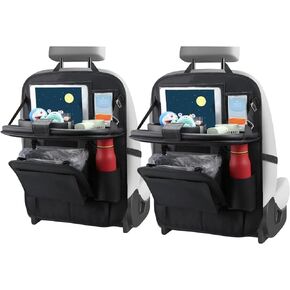 2Pack Automotive Seat Back Organizer with Collapsible Trash Can,Perfect Car Back Seat Organizer with Tray for Organization,Travel and Convenience-Must-Have Automotive Accessory