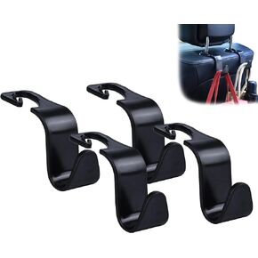 Amooca Car Seat Headrest Hook 4 Pack Hanger Storage Organizer Universal for Handbag Purse Coat Universal fit Vehicle Car Black with Buckle