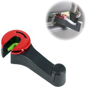 2 in 1 Car Headrest Hidden Hook with Phone Holder, 360° Rotation Organizer Back Seat Hook for Bag Purse Cloth Grocery (Black-1 Pack).