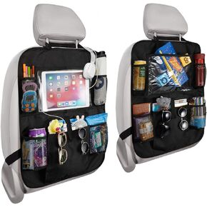 Reserwa Car Backseat Organizer 2 Pack Waterproof and Durable Car Seat Organizer Kick Mats Muti-Pocket Back Seat Storage Bag with Touch Screen Tablet Holder to Organize Toy iPad Bottle Snacks Books