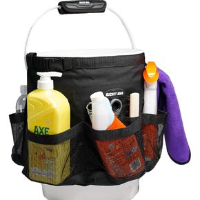 MELOTOUGH Bucket Car Wash Tool Organizer for Garden Cleaning bucket organizer Water-resistant Mesh Pockets for Clean Supplier, Car Wash Supplier Tools Fit 3.5 to 5 Gallon Bucket (Black)