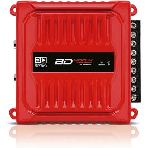 Banda Audioparts BD400.4RED Four Channel 4 x 100 Watt Rms Full Range Car Audio Amplfier 4 Ohms Bridged with Optional Use Low or High Pass Filters Red