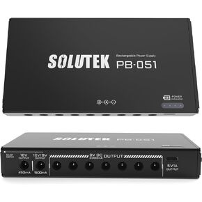 Solutek Rechargeable Guitar Pedal Power Supply 12800 10-Outputs High-Current 2000mA 9V 12V 18V 5V for Pedal Board and more devices | Convenient Quiet Powerful Compact | Model PB-051