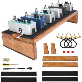 EX Compact Wooden Pedalboard Kit (15.7" x 5.5") with Bonus Gold Low Profile Patch Cords and Pedal Caps
