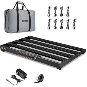LEKATO Pedalboard, Pedal Board with Built-in Power Supply, 19x12.2x1.8" 2.97LB, Aluminium Alloy Guitar Pedal Board with Carry Bag, Pedal Cables, Adhesive Hookside Tape