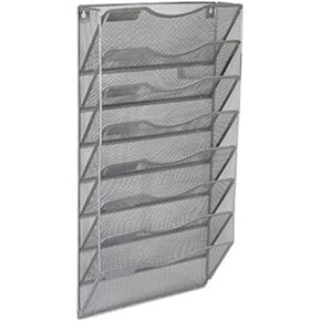 10 Sections Hanging Files Wall Mounted Metal Mesh Document File Organizer Magazine Holder Rack Organizer Multipurpose Use To Display Files, Magazine, Newspapers- Gray