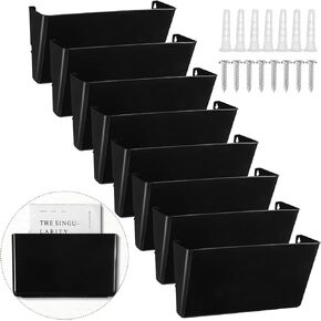 8 Pcs Plastic Single Pocket Wall Mount File Holder Hanging File Organizer with Screws Wall File Hanging Folder Letter Paper Mail Organizer for Office Home Classroom (Black)