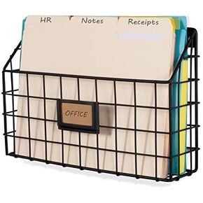 Wall35 Rivista File Holder Home Office Desk Organizer, Wall Mounted Wide Chicken Wire Mail Organizer and Magazine Holder, Metal, Black