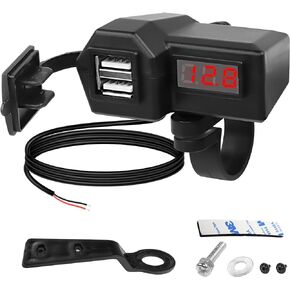 XMSJSIY Motorcycle USB Charger 5V 3.1A Dual USB Phone Charger Adapter Kit Cable with Voltmeter、Waterproof and ON/Off Switch,Handlebar Mounting or Diameter Rearview Mirror Holder-1.4M/4.59FT