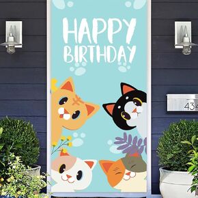 Cute Cat Kitten Happy Birthday Banner Backdrop Cartoon Animals Pet Theme Decorations Decor for Girl Boy Cat Owner 1st Birthday Cat Birthday Party Baby Shower Supplies Photo Booth Props Kit Background