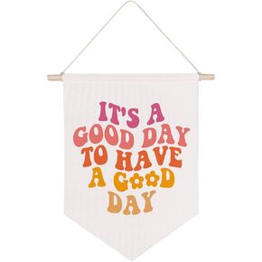 QODUNG It's A Good Day to Have A Good Day Canvas Banner,Groovy Aesthetic Trendy Room Decor,Wall Hanging Pennant Flag Canvas Banner for Kids Room Classroom Playroom Nursery