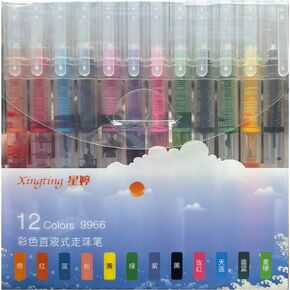 12 Colors Gel Ink Pens Rolling Ball pens 0.5 mm Fine Liquid Ink Rollerball Pens Quick Drying and Smooth Writing for Journaling Office Stationery Art Drawing School
