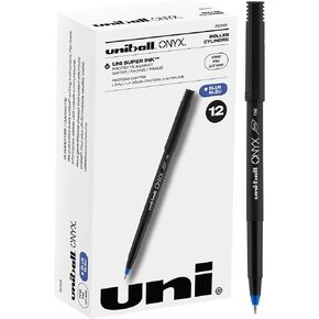 uniball Onyx Roller Ball Pen, Stick, Fine 0.7 Mm, Black Ink, Black Matte Barrel, Dozen