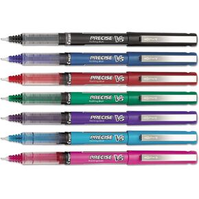 Pilot, Precise V5, Capped Liquid Ink Rolling Ball Pens, Extra Fine Point 0.5 mm, Assorted Colors, Pack of 7