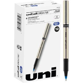 Uniball Deluxe Rollerball Pen, 12 Black Pens, 0.7mm Fine Point Roller Pens| Office Supplies, Ink Pens, Colored Pens, Fine Point, Smooth Writing Pens, Ballpoint Pens
