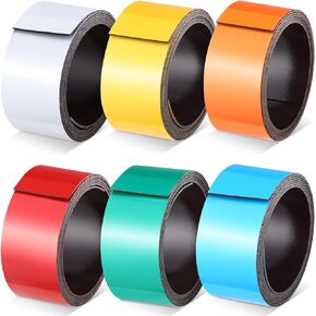 6 Rolls Dry Erase Magnetic Tape 1 Inch x 3.3 ft Colored Magnetic Strips Roll Blank with Adhesive Backing Magnetic Labels Writable Magnetic Stickers for Whiteboards Classroom DIY Crafts