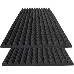 KTOESHEO 2 Pack Pyramid Sound Proof Foam Panels,48x24x2 Inch Acoustic Foam Panel for Wall,High Density Soundproof Wall Panels,Fireproof Cancelling Foam Studio Foam Panel Reducing Noise & Echo (Black)