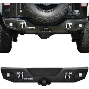 OEDRO Front Bumper and Skid Plate Compatible for 2007-2018 Jeep Wrangler JK & Unlimited, Rock Crawler Bumper with Winch Plate Mounting & 4 x LED Lights & 2 x D-Rings Off Road